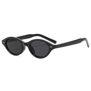 Retro small oval black sunglasses for women with vintage silver rivet decorations