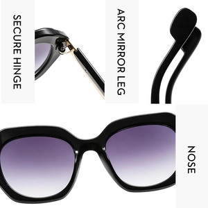 Detailed close-up showing secure hinge, arc mirror leg and nose bridge of oversized sunglasses