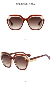 Front and side view of two-tone amber sunglasses with gradient lenses in studio light