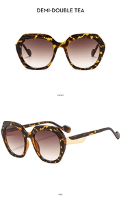 Front and side views of stylish demi-tea oversized tortoiseshell sunglasses frames