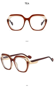 Detail of tea-colored vintage square frame sunglasses showing front and side views