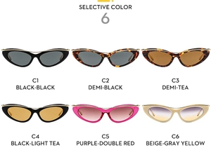 Détail de lunettes de soleil œil-de-chat montrant 6 couleurs et barre dorée en métal