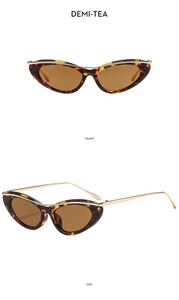 Lunettes de soleil œil-de-chat demi-tea avec branches dorées en vues frontale et latérale