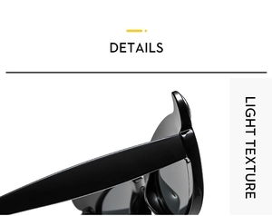 Detail view of glossy black cat-eye sunglasses frames highlighting light texture design