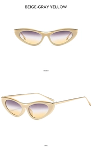 Vues détaillées de face et de côté de lunettes œil-de-chat beige avec verres dégradés