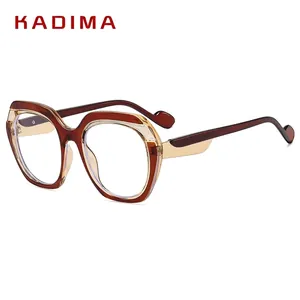 Modern two-tone amber and transparent large frame sunglasses with golden metal temples
