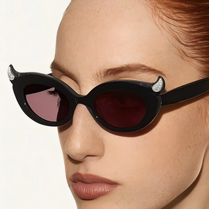 Cat Eye Sunglasses With Devil Horn Design PC Frame AC Lens UV400 Protection Rhinestone Decor Fashion Streetwear Eyewear