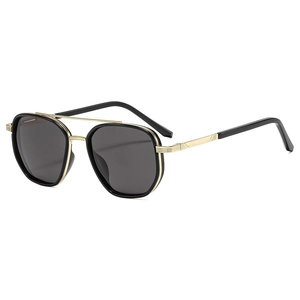Polarized double bridge metal sunglasses with hexagonal frames for men and women