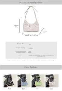 Dimensions détaillées et options de couleurs pour le sac hobo plissé avec nœud d'épaule