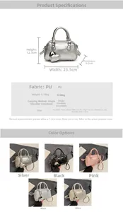 Detailed size chart and specifications for the PU leather bowling shoulder bag