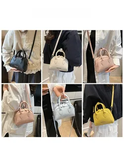 Collage of mini Boston bowling bags showing crossbody and handheld styling in multiple colors