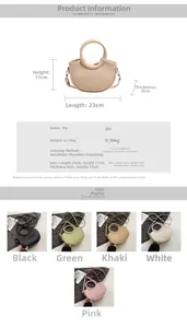 Detailed size chart for the PU leather bucket bag with 23x17x8cm dimensions and color options