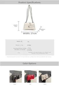Detailed size chart and parameter table for the trapezoid chain crossbody bag