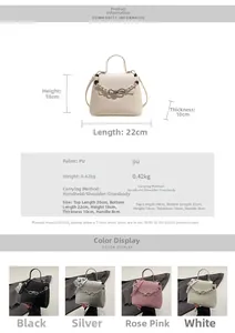 Detailed size chart and multi-color options for the stylish PU leather crossbody bag