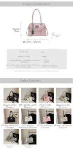 Detailed size guide and color options for the large capacity PU leather shoulder bag