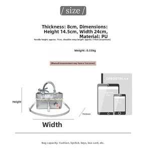 Silver PU leather Boston bag dimensions: 24cm width by 14.5cm height and 8cm depth detail