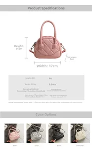 Quilted shell handbag dimensions showing 17x14x8cm size and four color options