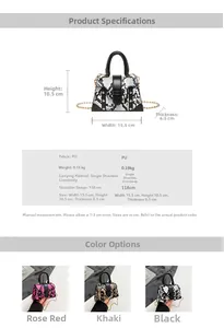Size chart for snake pattern PU mini crossbody bag with dimensions 15.5x10.5x6.5 cm