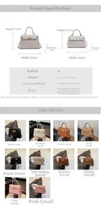Detailed size chart and multi-color options for the stylish PU leather Kelly crossbody bag
