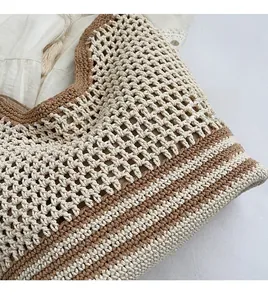 Detailed close-up of handmade hollow striped crochet weave and premium lining texture
