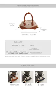 Size chart and details of the vintage contrast color Boston bowling handbag