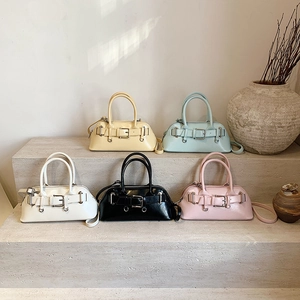 Sac Coquille En Cuir PU Pour Femmes Sac À Main Rétro Boston Avec Décoration De Boucle De Ceinture Et Bandoulière