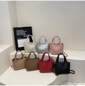 Litchi pattern leather bucket bags in multiple colors with detachable shoulder straps