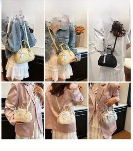 Multiple views showing fashion crossbody bag in various colors worn with different outfits