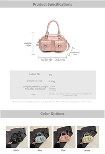 Detailed spec chart showing a stylish PU leather bowling bag with multi-color options