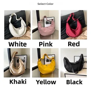 Detailed grid view of minimalist crescent crossbody bags in six various vibrant colors
