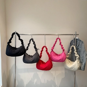Quilted nylon crescent bags with scrunchie straps in five colors for daily casual style