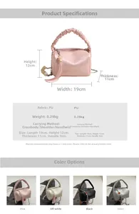 Detailed size specifications and color comparison of the mini pleated barrel bag
