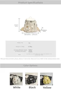 Detailed size chart for the street style multi-pocket backpack with PU material specifications