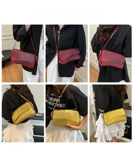 Detailed multi-angle views of snake texture saddle bags in red and gold finishes