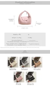 Size chart showing 23x23x11cm dimensions and PU material for the pleated pillow bag