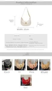 Detailed size specifications for minimalist PU leather crescent bag in multiple colors