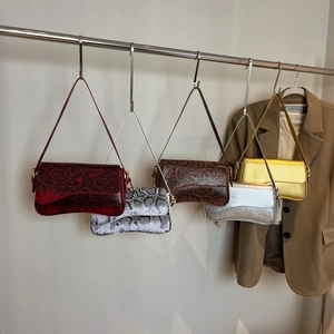 Retro snake skin patterned underarm bag in five colors with metal buckle