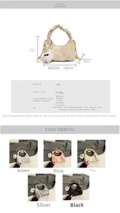 Detailed size chart and multi-color specifications for the pleated PU leather crossbody bag