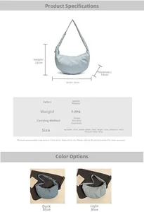 Tableau des tailles détaillé du sac hobo avec dimensions 44x23x14cm et couleurs