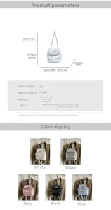 Detailed size specifications and material chart for the quilted PU leather backpack