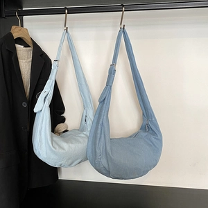 Sacs bandoulière minimalistes en denim bleu à grande capacité de style japonais épuré