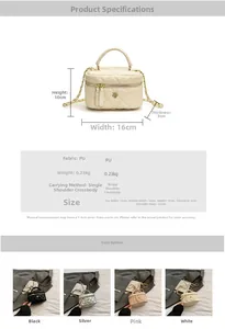 Quilted crossbody bag dimensions 16x10x8cm showing size details and four color options