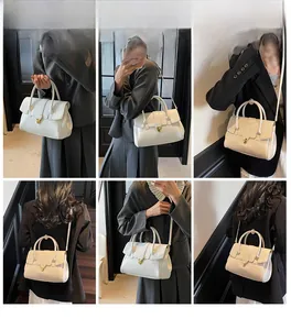 Collage of a white vintage square crossbody bag shown in various stylish carrying positions