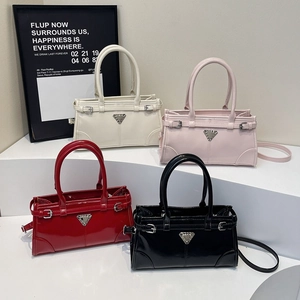 Fashion minimalist crossbody bags in white, pink, red, and black with metal logo detail