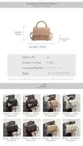 Detailed size chart for minimalist PU leather handbag with 23x16x8cm dimensions and colors