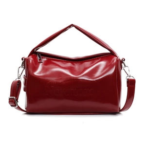 Glossy red Boston underarm bag with silver hardware and adjustable shoulder strap