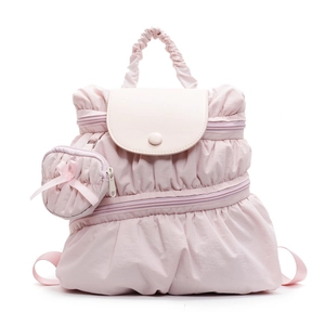 Zaino rosa plissettato da donna in nylon con mini pochette coordinata e manico