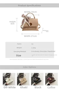 Detailed size specifications for the PU leather shoulder bag with fashion scarf detail