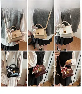 Collage of fashion oil wax leather crossbody bags with silk scarves in five chic colors
