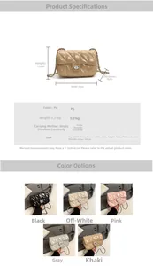 Detailed size specifications for the quilted PU leather flap bag with chain strap